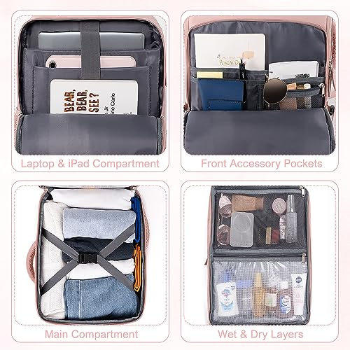 Sinaliy Travel Backpack, Carry on Flight approved Travel Bag with Multi-Pockets, Waterproof 17.3inch Laptop Backpack for Men Women, Pink - color: Pink, size: X-Large