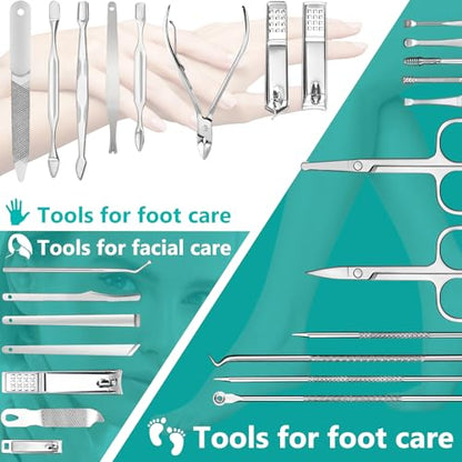 26-Piece Professional Manicure and Pedicure Kit, Nail Clippers Set, Stainless Steel Nail Care Tools with Travel Case, Silver White - color: Silver