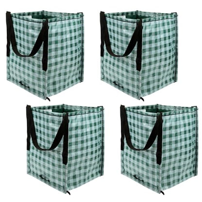 DURASACK Heavy Duty Storage Tote Bag 22-Gallon Rugged Woven Polypropylene Moving Bag, Reusable Self-Standing Design, Holds up to 500 Pounds, Pack of 4, Gingham Green - color: Gingham Green, size: Pack of 4