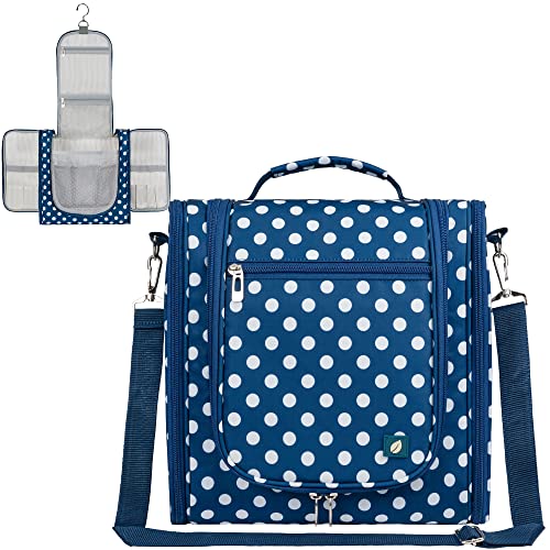 PAVILIA Extra Large Toiletry Bag Travel Bag for Women Men, Hanging Cosmetic Organizer, Water Resistant Makeup Bag for Accessories Toiletries, Travel Essentials Kit (Navy Polka Dot) - color: Navy Polka Dot, size: Extra Large (12x6x12.5)