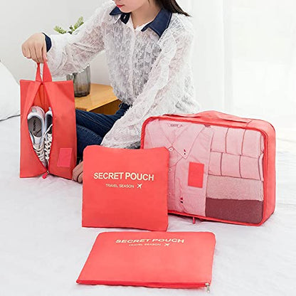 7 Set Packing Cubes Packing Organizers Travel Luggage Packing Organizers with Shoes Bag for Suitcase, Watermelon Red - color: Watermelon Red