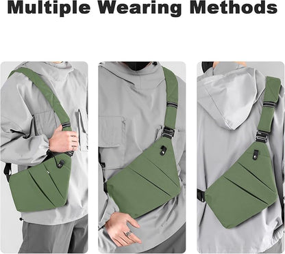 Anti Theft Travel Bag, One Shoulder Large Capacity Cross-body Bag Chest Fashion Lightweight Sling Bags for Travel Sports - color: Green, style: Left Shoulder
