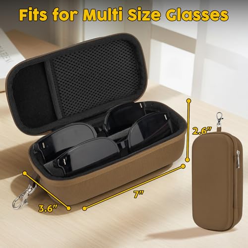 Double Eyeglasses Case,Hard Shell Glasses Case Travel Sunglasses Organizer with Adjustable Slot & Clip for Men Women - color: Brown