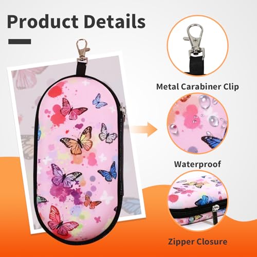 Double Eyeglasses Case, Hard Shell Dual Sunglasses Organizer with Zipper Clip Travel Glasses Storage for Women Men - color: Pink Butterfly