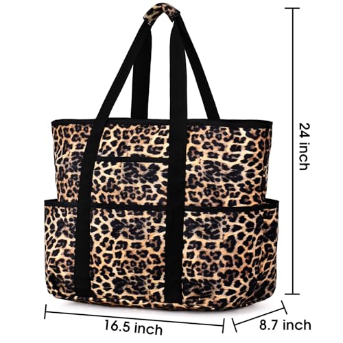 Becokan Beach Bags for Women Large Beach Tote Bag with Zipper Pockets Beach Bag Waterproof Sandproof Travel Nurse Tote Bag - color: Leopard New