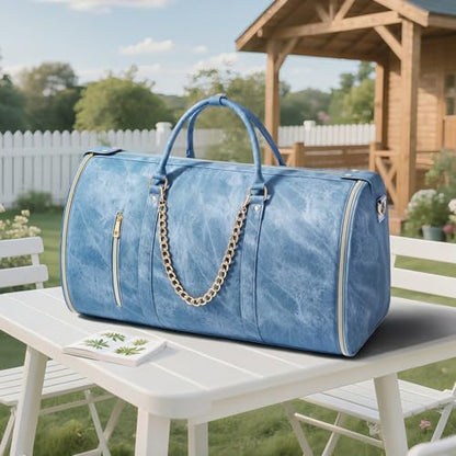 Garment Duffle Bag for Travel, Convertible 20.5×10×12.5 Inch Carry On Garment Bag for Women, Foldable Travel Bags with Shoe Compartment & Toiletry Pocket for Business Trip, Vacation, Blue - color: Lcing Blue