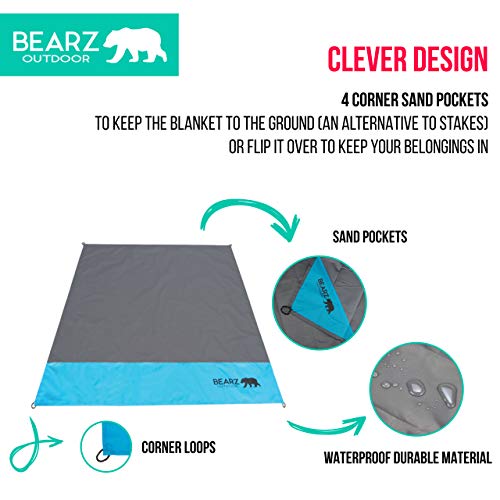 Pocket Blanket - Beach Blanket Waterproof Sandproof, Picnic Blankets Waterproof Foldable, Lightweight & Compact for Hiking, Camping, Travel, Festival Accessories - color: Aqua Blue