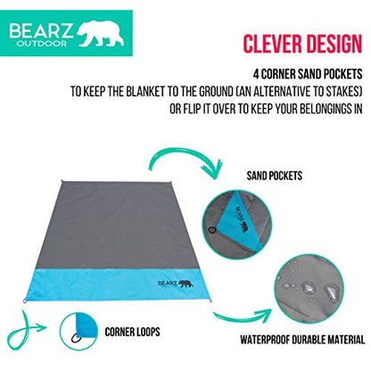 Pocket Blanket - Beach Blanket Waterproof Sandproof, Picnic Blankets Waterproof Foldable, Lightweight & Compact for Hiking, Camping, Travel, Festival Accessories - color: Aqua Blue