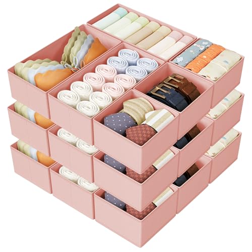 DIMJ Drawer Organizer Clothes Storage - 18 Pack Baby Dresser Organizer for Nursery, Foldable Drawer Dividers for Bedroom Closet Organization, Fabric Storage Bins for Socks, Underwears, Bras - color: Pink, size: 18 Pack