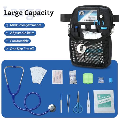 ProCase Nurse Fanny Pack, Lightweight Utility Organizer Pouch for Medical Supplies, Stethoscope, Scissors for RN EMT -Black, Small