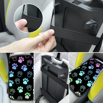 Auto Center Console Cover, Car Armrest Box Pad,Black Dog Paw Print Soft Waterproof Auto Armrest Seat Box Cover Protector for Most Vehicle SUV Truck Car - color: Black Dog Paw Print