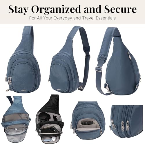 Baggallini Securtex® Anti-Theft Multi Zip Sling - Lightweight 8.6"x15.2" Travel Bag with Locking Zippers & RFID Protection - color: Mist