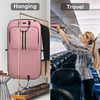 BALEINE Travel Garment Bag, Travel Suit Bag for Men, Water Resistant Carry on Garment Bag for Hanging Clothes, Garment Duffel Bag for Travel Business (Pink) - color: Pink