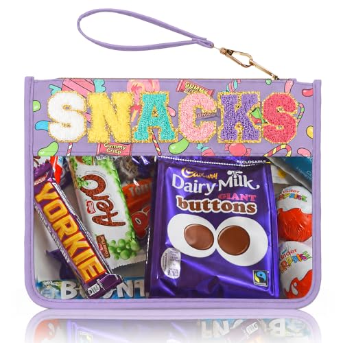 Chenille Letter Clear Zipper Pouch for Travel Preppy Patch Makeup Bag-Nylon Cosmetic Preppy Makeup Waterproof Organizer Bag Set for Women Valentines Bag (Purple-Candy) - color: Purple-Candy