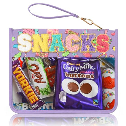 Chenille Letter Clear Zipper Pouch for Travel Preppy Patch Makeup Bag-Nylon Cosmetic Preppy Makeup Waterproof Organizer Bag Set for Women Valentines Bag (Purple-Candy) - color: Purple-Candy