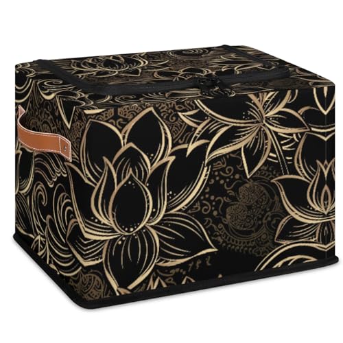 Storage Bins With Zipper Lid, Collapsible Trunk Organizer, Car Organizers and Storage Bins with Lids, Decorative Storage Boxes with Handle, Home Storage Baskets For Organizing (Golden Lotus) - color: Golden Lotus