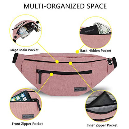MAXTOP Large Crossbody Fanny Pack with 4-Zipper Pockets,Gifts for Enjoy Sports Festival Workout Traveling Running Casual Hands-Free Wallets Waist Pack Phone Bag Carrying All Phones - color: New Pink, style: Large Fanny Pack(4 Zipper Pockets)
