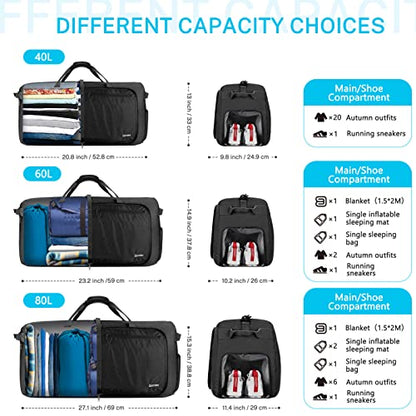 Gonex Large Foldable Travel Duffle Bag with Shoes Compartment, Packable Lightweight Water Repellent Duffel Bag for Camping Gym Weekender Bag - color: Blackish Green, size: 150L