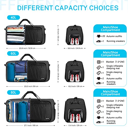 Gonex Large Foldable Travel Duffle Bag with Shoes Compartment, Packable Lightweight Water Repellent Duffel Bag for Camping Gym Weekender Bag - color: Blackish Green, size: 100L