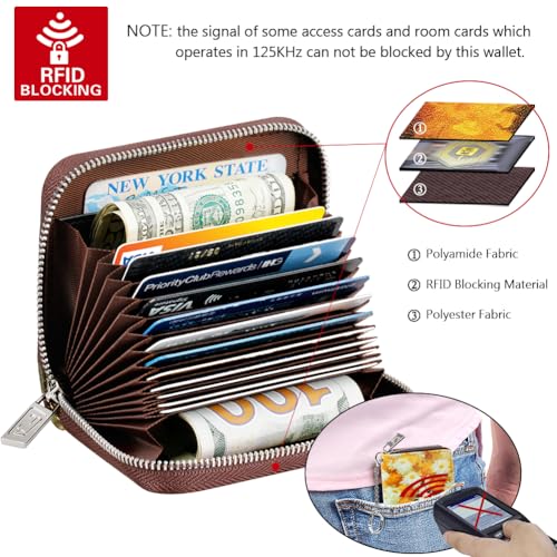 FurArt Zipper Wallet Women, RFID Blocking Credit Card Wallet, Business Card Holder, Compact Size KeyChain Wallet - color: Daisies and Cat