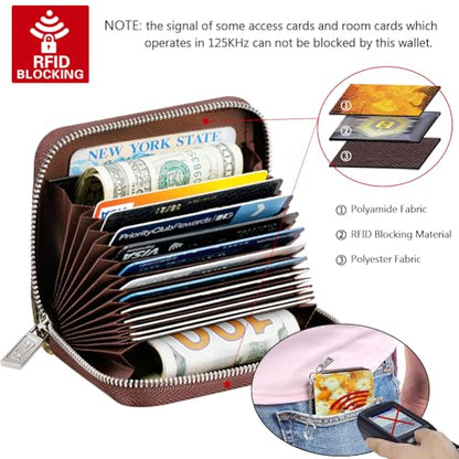 FurArt Zipper Wallet Women, RFID Blocking Credit Card Wallet, Business Card Holder, Compact Size KeyChain Wallet - color: Daisies and Cat