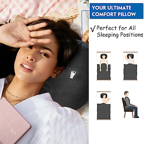Ultralight Inflatable Camping Travel Pillow - Inflatable Pillow for Neck Lumbar Support,Upgrade Backpacking Pillow,Travel Air Pillows for Camping,Hiking,Backpacking,Press Inflate (Black)
