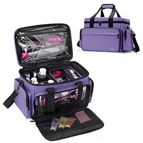 BAFASO Large Makeup Bag with 2 Removable Pouches and Detachable Dividers, Multifunctional Toiletry Bag Cosmetic Bag to Keep Makeup and Hair Supplies (Patent Pending), Purple - color: Purple