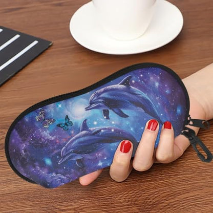 AFPANQZ Glasses Case with Carabiner Hanging Portable Neoprene Zipper Sunglasses Case Soft Lightweight - color: Dolphin Design