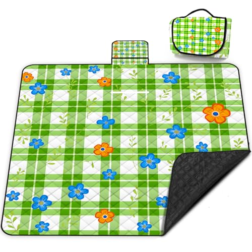 Extra Large Picnic Blanket Waterproof,80"x 80"Foldable Machine Washable Beach Blanket,Outdoor Blanket for 6-8 Adults,Suitable for Indoor Crawling,Park Beach,Camping,Hiking,Family Travel(Green) - color: Green Tile, size: 6'8" x 6'8" (Square)