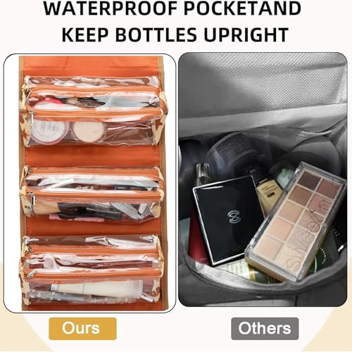 ROYALFAIR Roll Up Makeup Bag, Travel Toiletry Bag for Women with 4 Clear TSA Approved Pouches, Hanging Travel Organizer, Folding Cosmetic Bag for Men and Women - color: cowboy
