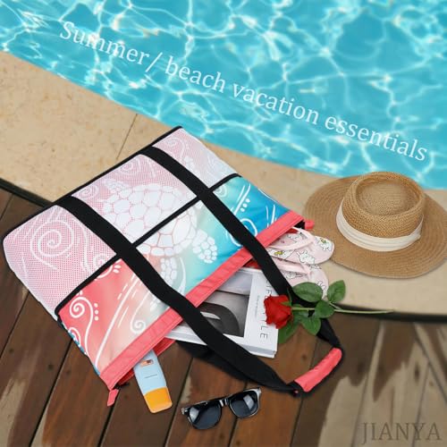 JIANYA Beach Bag Women Waterproof Sandproof Beach Tote Bags with Cooler Top Zipper Large Totes for Pool Travel Daily - color: White Sea Turtle