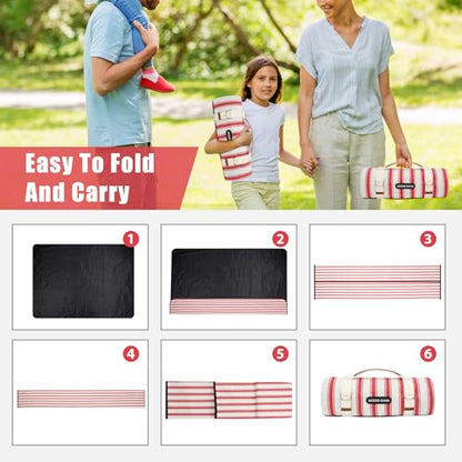 G GOOD GAIN Picnic Blankets Waterproof - Extra Large Outdoor Blanket Sand Free Foldable with Carry Strap for Beach, Camping, Park Grass, Hiking, Travel, Concerts, Indoor(Apple) - color: Apple Red