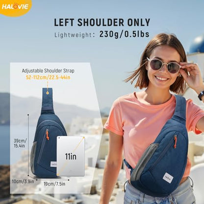 HALOVIE Anti Theft Crossbody Sling Bag RFID Travel Sling Backpack Lightweight Hiking Shoulder Chest Bag for Walking Work - color: Blue