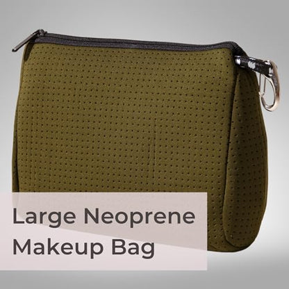 POPUPS Large Makeup Bag with Zipper, Safari - Waterproof Neoprene Cosmetic Bag 7.7 x 10.75 x 5 inches - color: Basic Safari