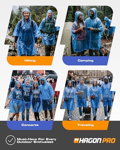 Hagon PRO Disposable Rain Ponchos for Adults (5 Pack) - color: Dark Blue (5 Pack)