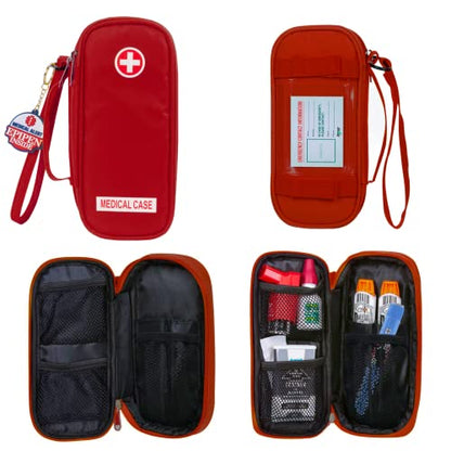 Jayour EpiPen Medical Carrying Case Insulated, Travel Medication Organizer Bag Emergency Medical Pouch, Fits 2 EpiPens, Asthma Inhaler, Anti-Histamine, Auvi-Q, Allergy Medicine Essentials, Red - color: Red