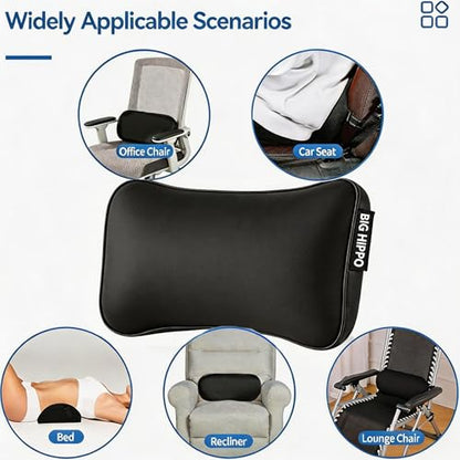 Big Hippo Lumbar Support Pillow for Car & Office Chair - Memory Foam Back Cushion for Lower Back Pain Relief, Ergonomic Back Support with Breathable Cover for Home, Truck, Wheelchair