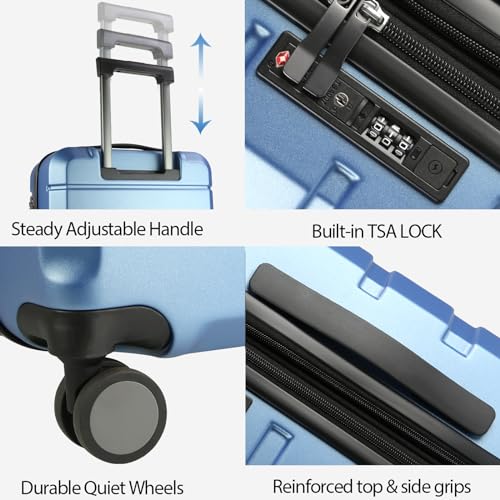 KROSER Hardside Expandable Carry On Luggage with Spinner Wheels & Built-in TSA Lock, Durable Suitcase Rolling Luggage with USB Port, Carry-On 20-Inch, Light Blue - color: Light Blue