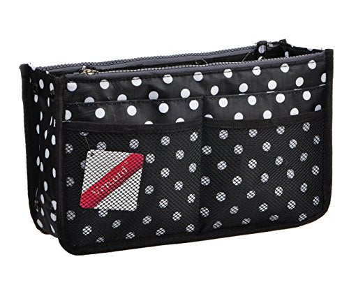 Vercord Updated Purse Handbag Organizer Insert Liner Bag in Bag 13 Pockets Black Dot Medium - color: Black Dot, size: Medium
