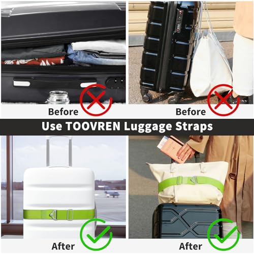 TOOVREN 2-in-1 Travel Belt for Luggage Straps Add a Bag Bungees Suitcase Luggage Strap Over Handle Suitcases Belt for Carry On Bag Adjustable Backpack Attachment Airport Travel Accessories Green - color: Green
