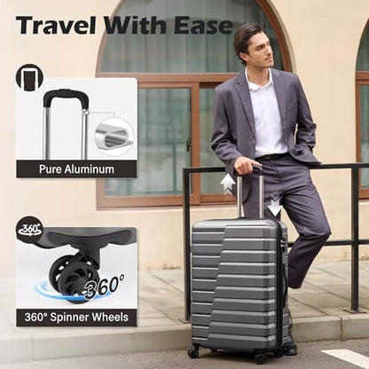 Coolife Expandable Large Checked Luggage with Spinner Wheels, Hard Shell Suitcase TSA Lock Rolling Travel Luggage 28-inch,Gray - color: gray, size: Large(28in)