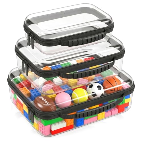 Large Toy Storage Bags with Handle,Clear Hard Shell Zipper Case, 3 Pcs Travel Toiletry Bag,Waterproof toys storage and Organizer Bags for Puzzles,Diapers,Cosmetics,Reusable Organizer Pouch(Black1) - color: Black1