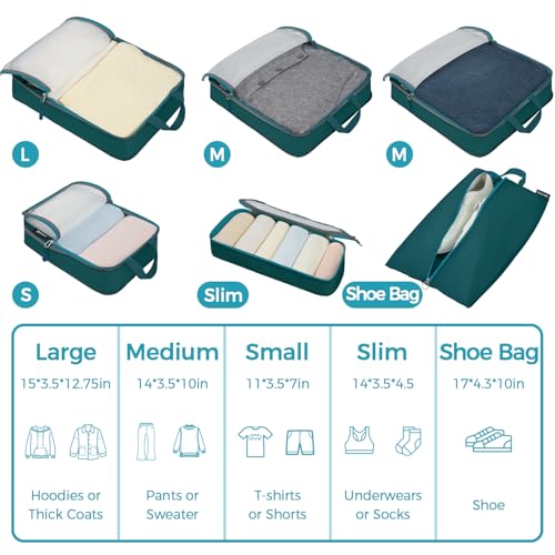 BAGAIL 6 Set Ultralight Compression Packing Cubes Packing Organizer for Travel Accessories Luggage Suitcase Backpack - color: Teal40D, style: Mesh Pattern