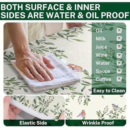 Picnic Table Cover with Bench Covers Elastic Edges, Botanical Bird Camper Fitted Table Cover, Outdoor Camping Essentials 72 Inch 3PCS, Waterproof Camping Fitted Tablecloth with Drawstring Bag - color: Botanical Bird, size: 72in