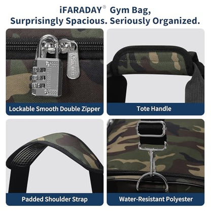 iFARADAY Men's Gym Bag with Shoe Compartment, 24 inch, Camo | 52L, Multi Pockets, Sport Duffle Bag, Travel, Fitness & Workout - color: Camouflage