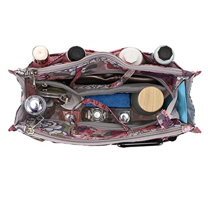 BTSKY Printing Handbag Organizers Inside Purse Insert - High Capacity 13 Pockets Bag Tote Organizer with Handle (Peony) - color: Pink