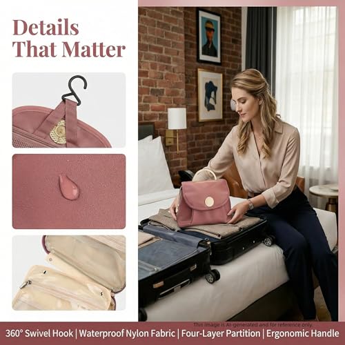 Travel Toiletry Bag for Women - Hanging Cosmetic Makeup Organizer with Clear Compartments, Water-Resistant Cosmetic Bag, Perfect for Vacation, and Daily Use (pink) - color: pink