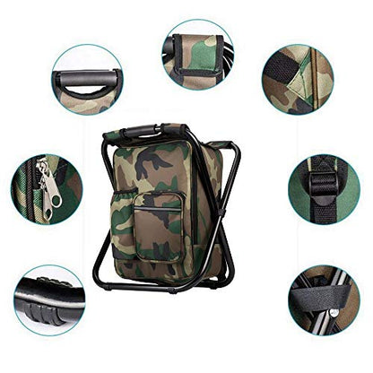 FCFKUK Bright starl Upgraded Large Size 3 in1 Multifunction Fishing Backpack Chair, Portable Hiking Camouflage Camping Stool, Folding Cooler Insulated Picnic Bag Backpack Stool