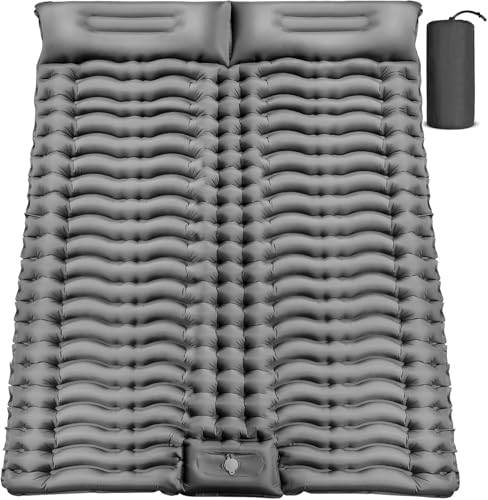 Yuzonc Double Camping Sleeping Pad – 4" Ultra-Thick Foot-Pump Design, Lightweight 2-Person Inflatable Sleeping Mat with Pillow for Backpacking, Hiking, Travel, Tent – Gray - color: Grey