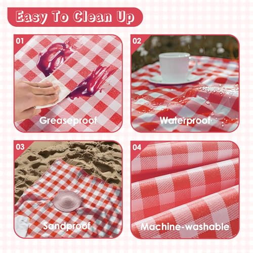 Portable Picnic Blanket, Waterproof Sandproof Foldable Outdoor Mat with Handle for Beach, Camping, Hiking, Travel, and Family Concerts, Red - color: Red